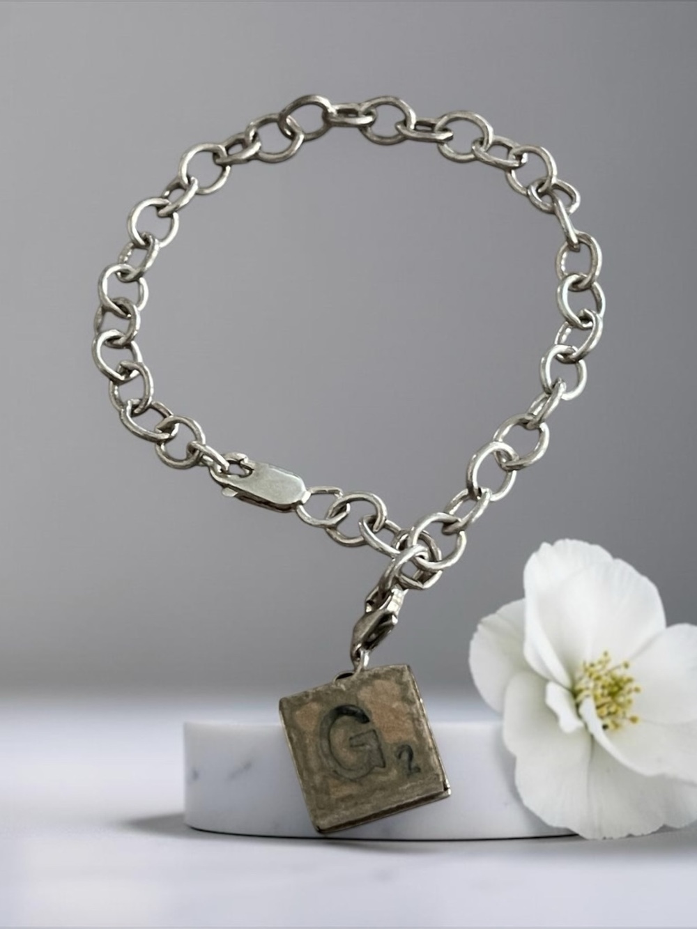 Sterling Silver Charm With Letter G Bracelets